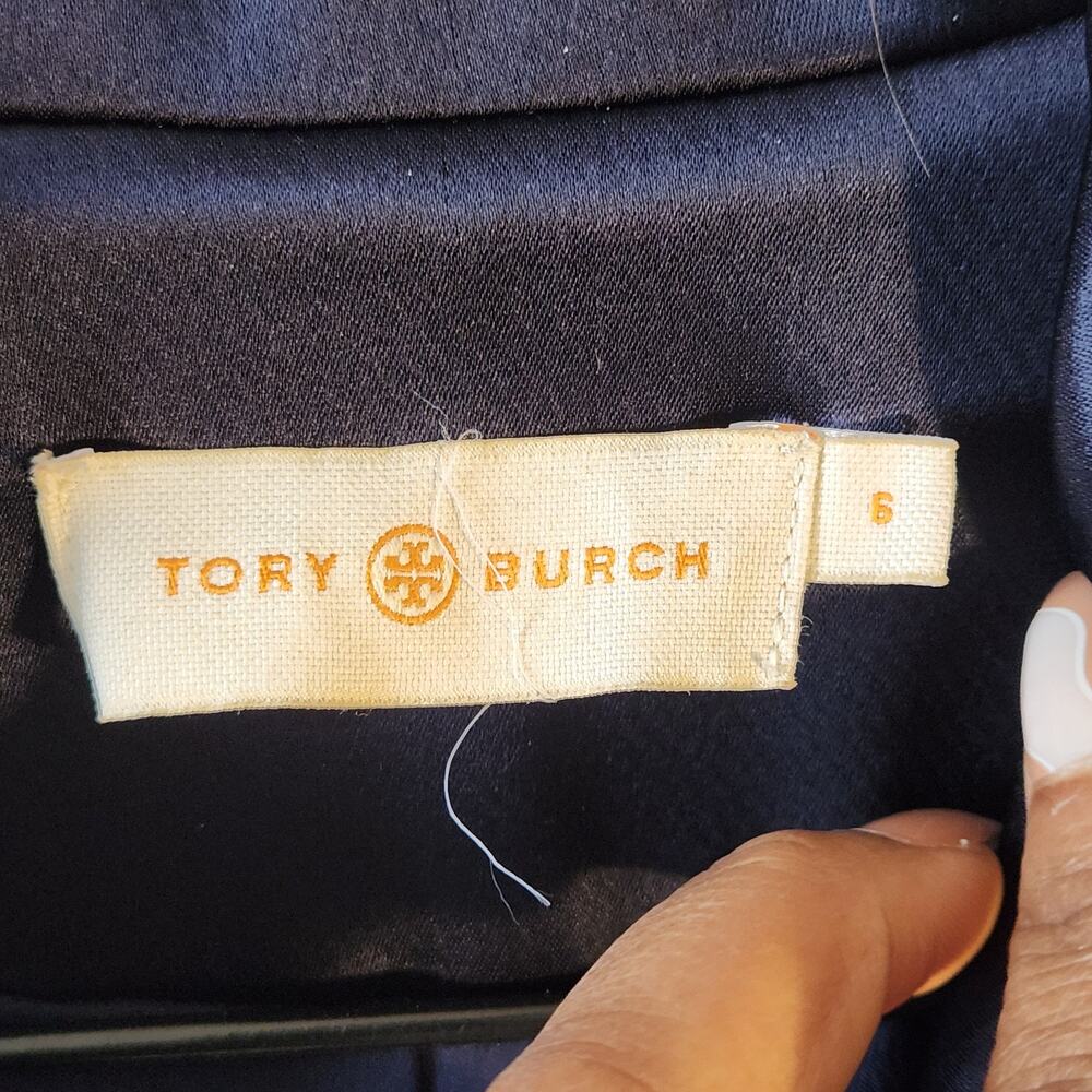 Tory Burch Sz 6 Blazer Blue Satin Oversized Dressy Designer Jacket Luxury - Picture 5 of 10